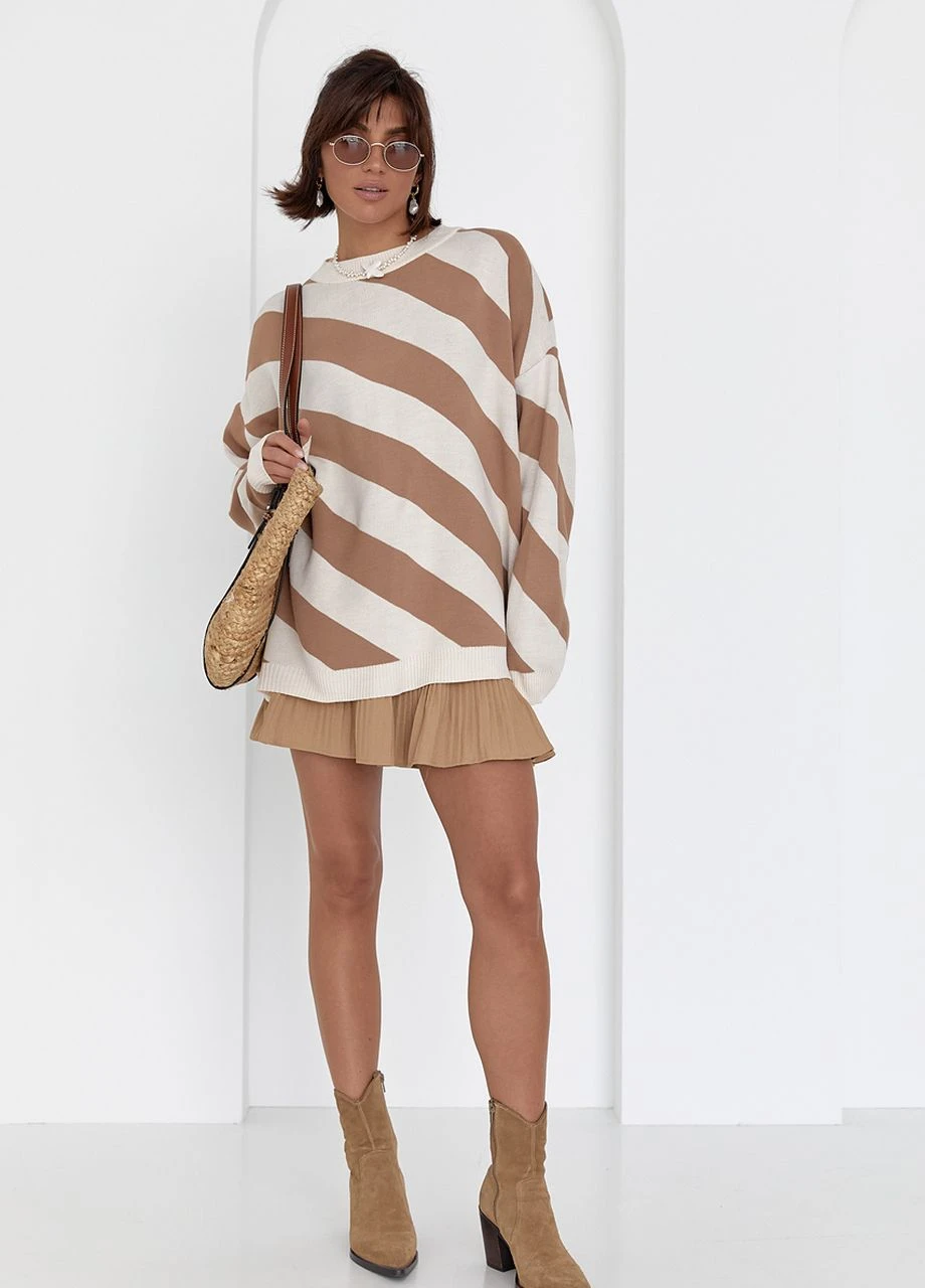 Кофейный демисезонный женская кофта оверсайз в диагональную полоску Lurex