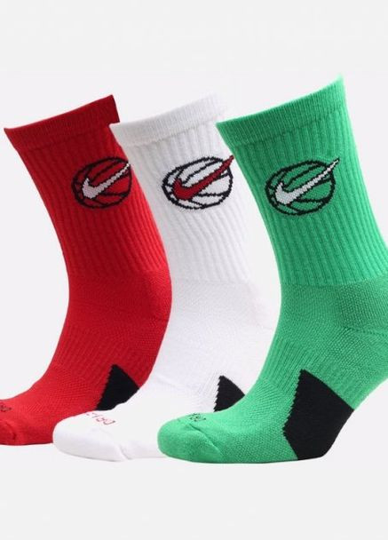 Шкарпетки U NK CREW EVERYDAY BBALL 3PR білий, зелений, червоний unisex 38-42 Nike (261766148)