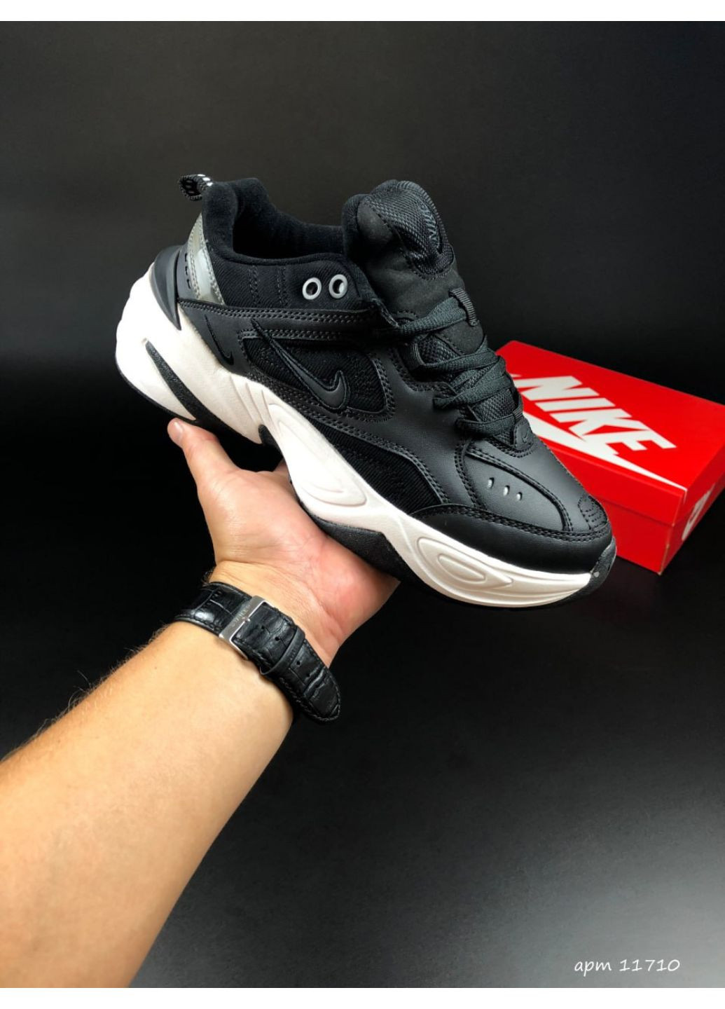 Черно-белые демисезонные мужские кроссовки черные с белым\серые «no name» Nike M2k Tekno