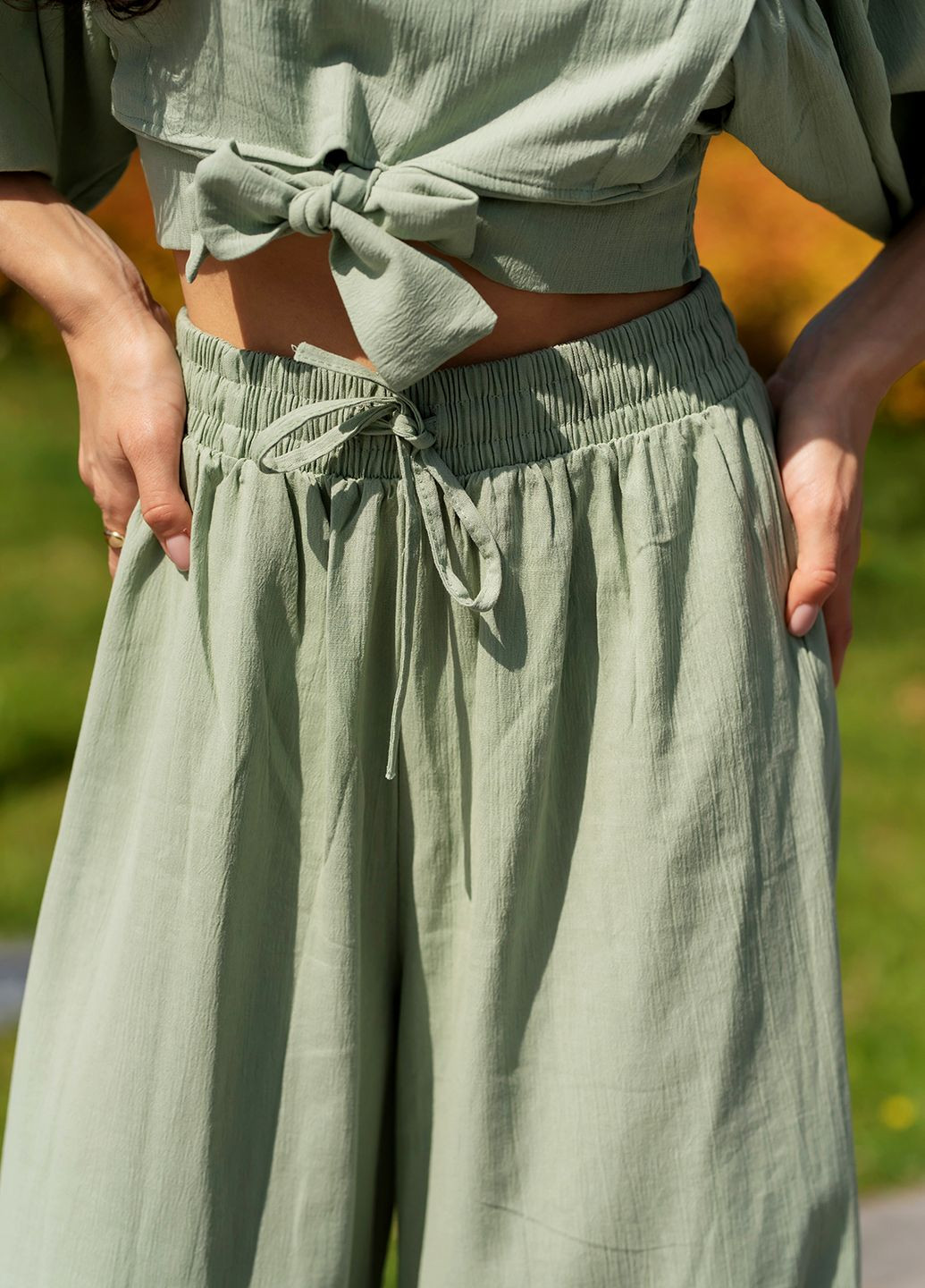 Оливковий костюм льон з широким рукавом жатий льон Марітель Maritel' (260738782)