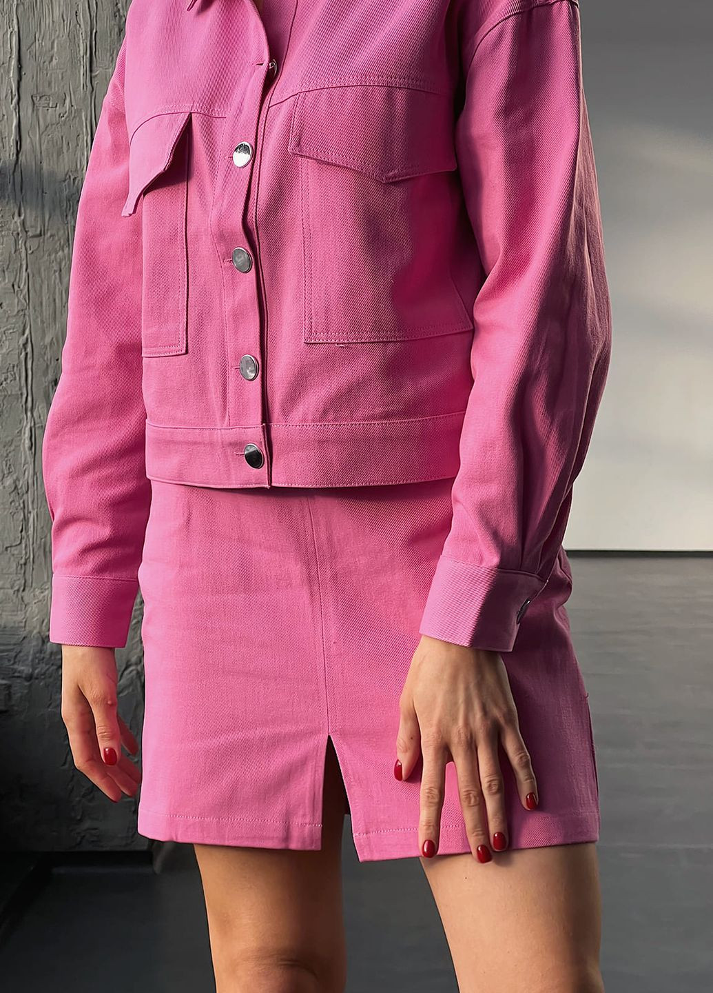 Рожевий бавовняний костюм з піджаком та спідницею котон Марітель Maritel' (260738783)