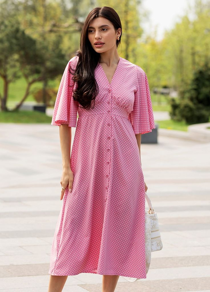 Розовое рожева сукня софт довга в горох софт марітель Maritel'