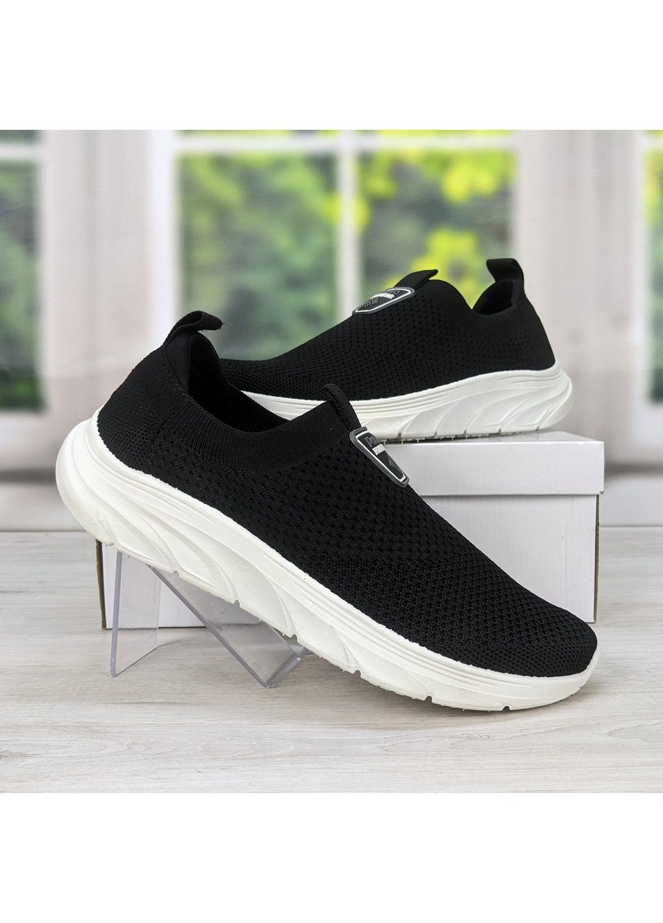 Черные демисезонные кроссовки мокасины мужские текстильные Paolla