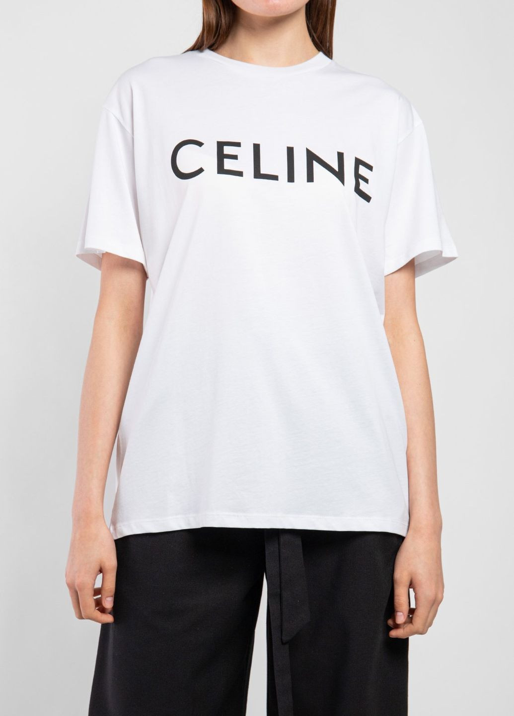 Белая летняя белая футболка oversize с логотипом Celine