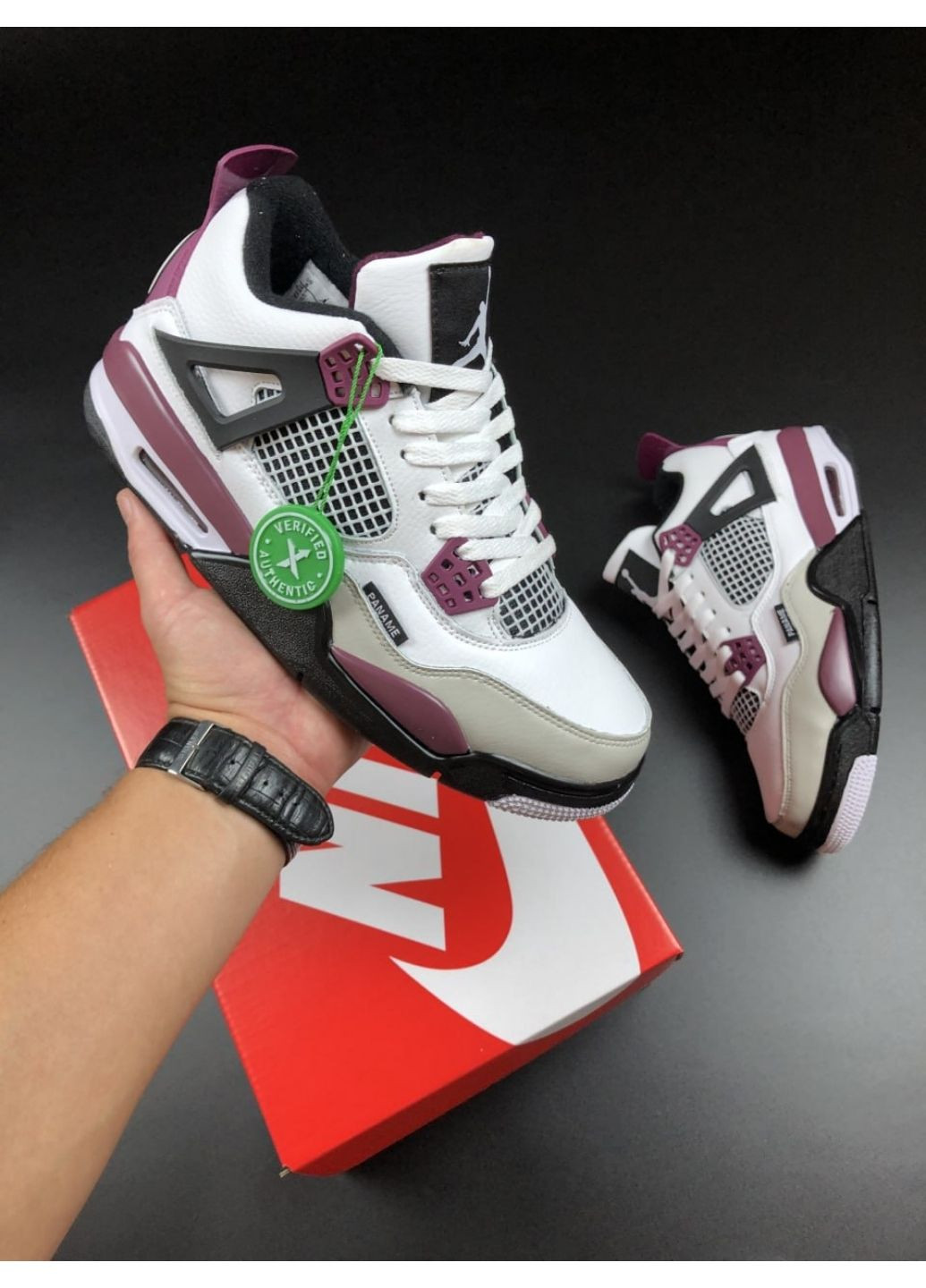 Білі Осінні чоловічі кросівки білі з бордовим «no name» Nike Air Jordan 4 Retro