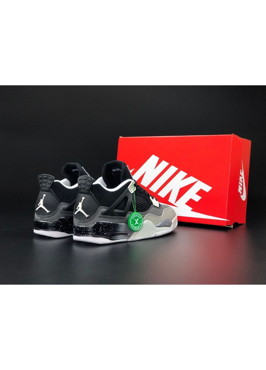 Черные демисезонные мужские кроссовки черные с серым "no name" Nike Air Jordan 4 Retro