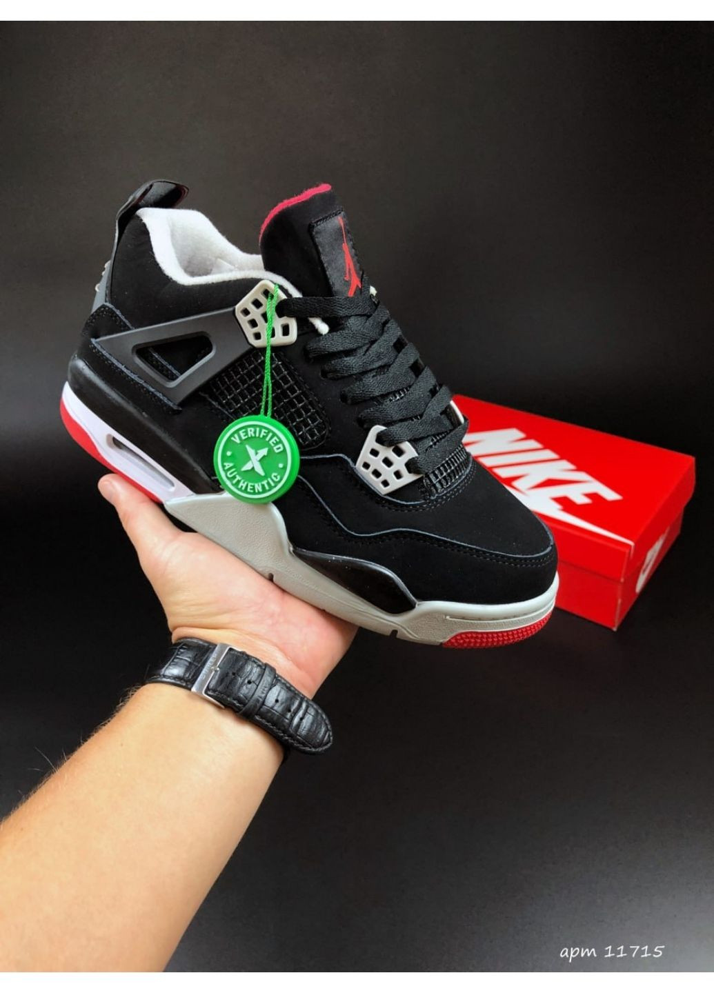 Чорні Осінні чоловічі кросівки чорні з червоним «no name» Nike Air Jordan 4 Retro