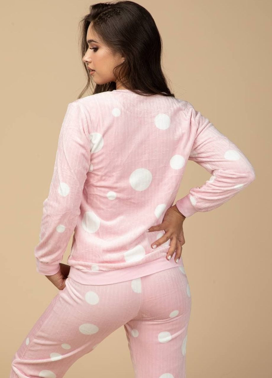 Светло-розовая всесезон женский велюровый костюм - пижама кофта + брюки No Brand