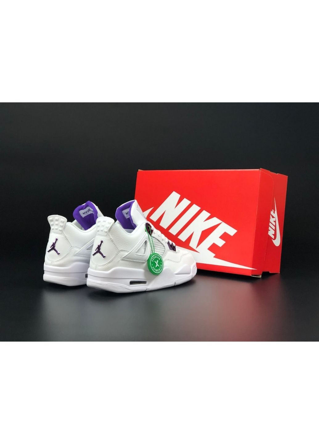 Белые демисезонные женские кроссовки белые с фиолетовым «no name» Nike Air Jordan 4 Retro