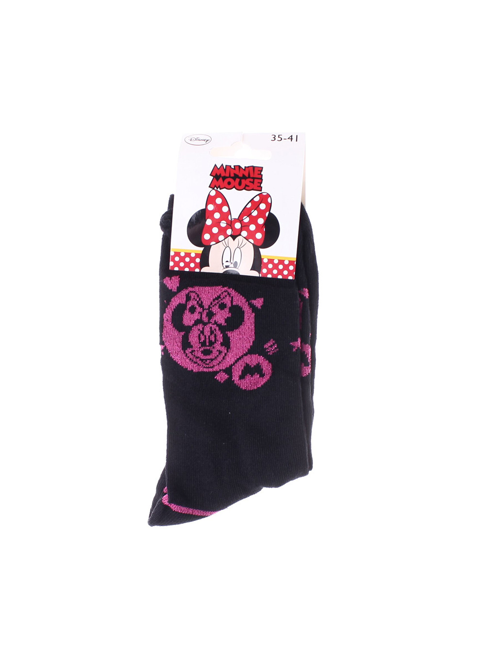 Чёрные носки minnie head of minnie in circle 1-pack black/pink Disney логотипы (260795637)