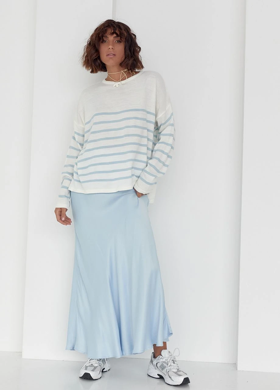 Блакитний демісезонний жіночий джемпер oversize у дрібну смужку Lurex