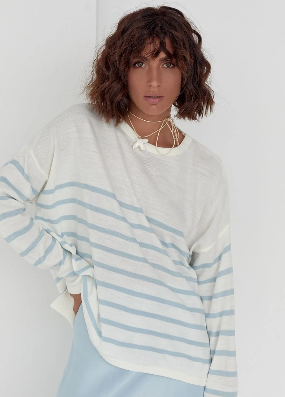 Блакитний демісезонний жіночий джемпер oversize у дрібну смужку Lurex