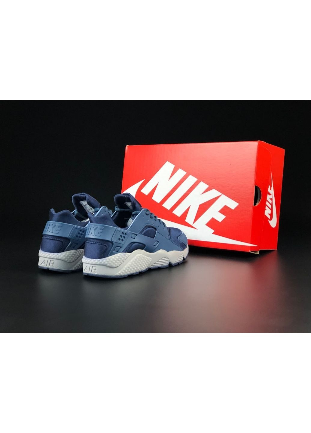 Синій Осінні чоловічі кросівки темно сині з бежевим «no name» Nike Huarache