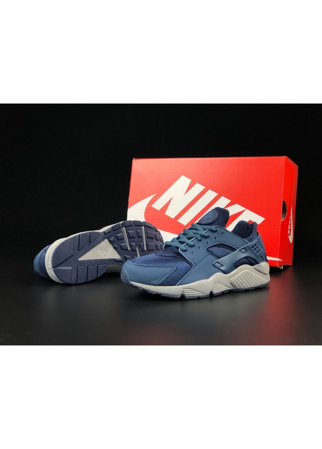 Синие демисезонные мужские кроссовки темно синие с бежевым "no name" Nike Huarache