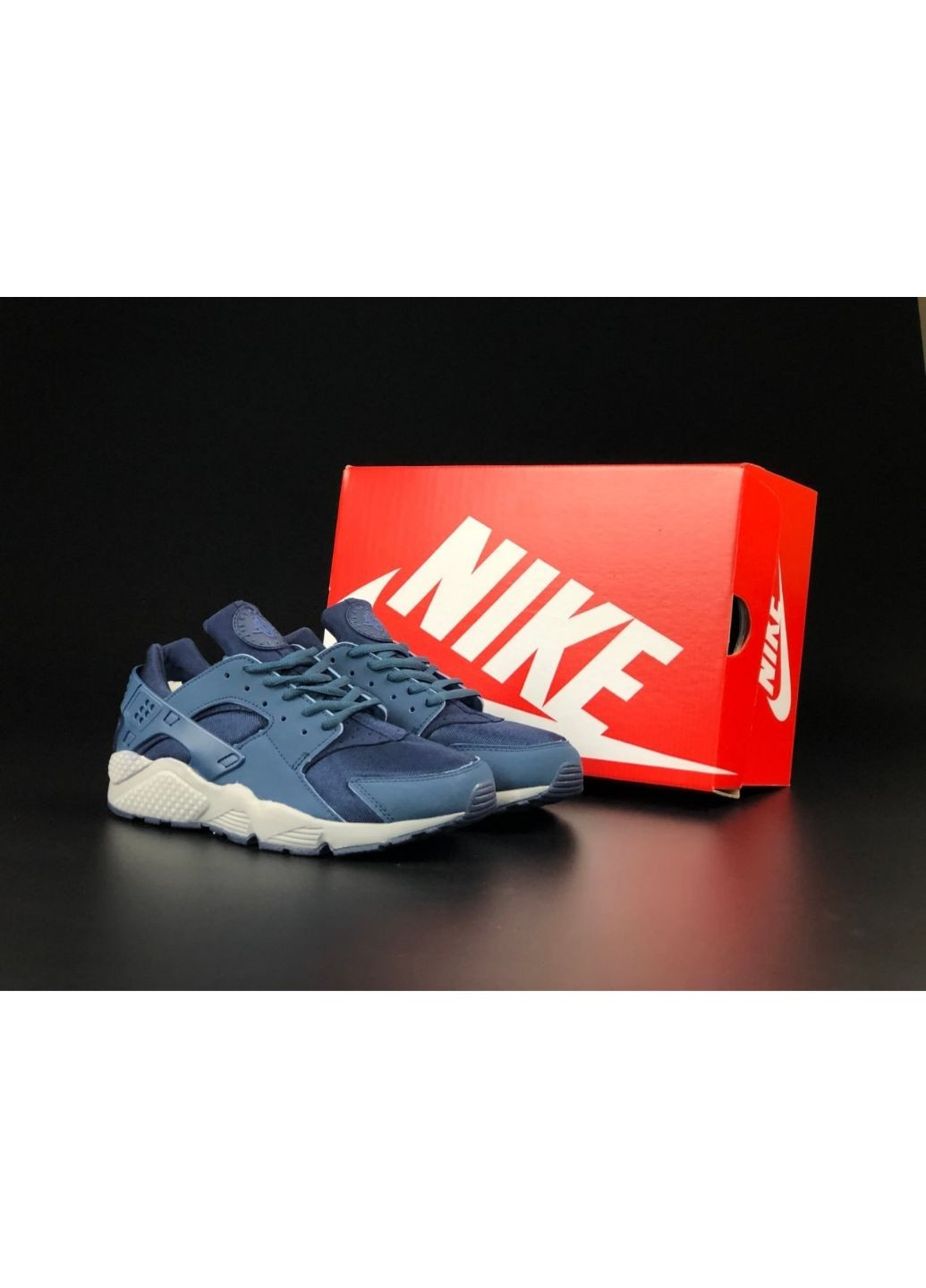 Синие демисезонные мужские кроссовки темно синие с бежевым "no name" Nike Huarache