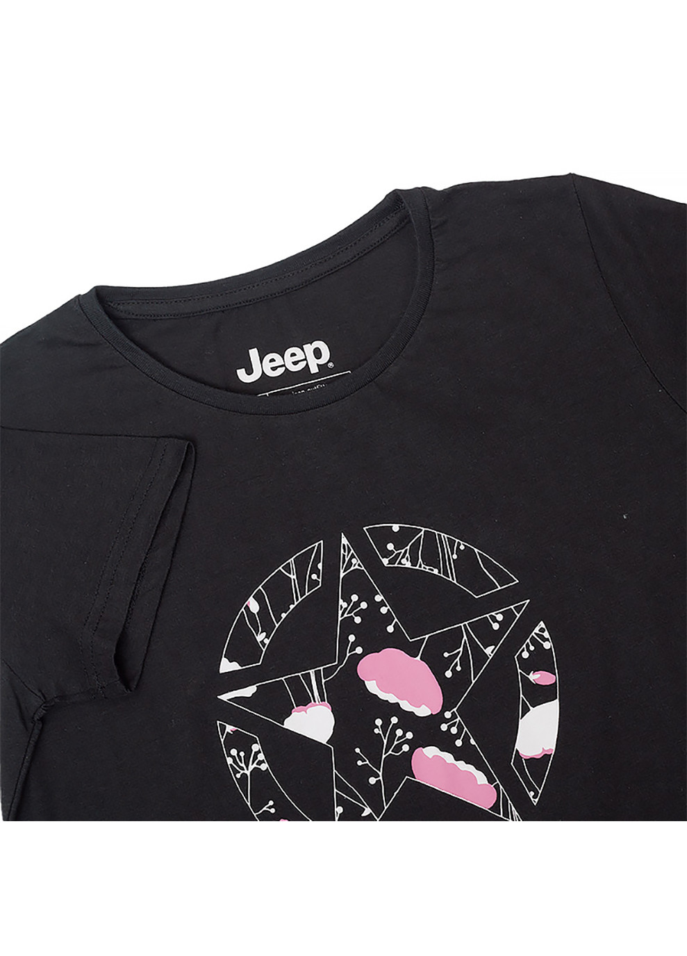 Черная демисезон женская футболка t-shirt star botanical print j22w черный Jeep