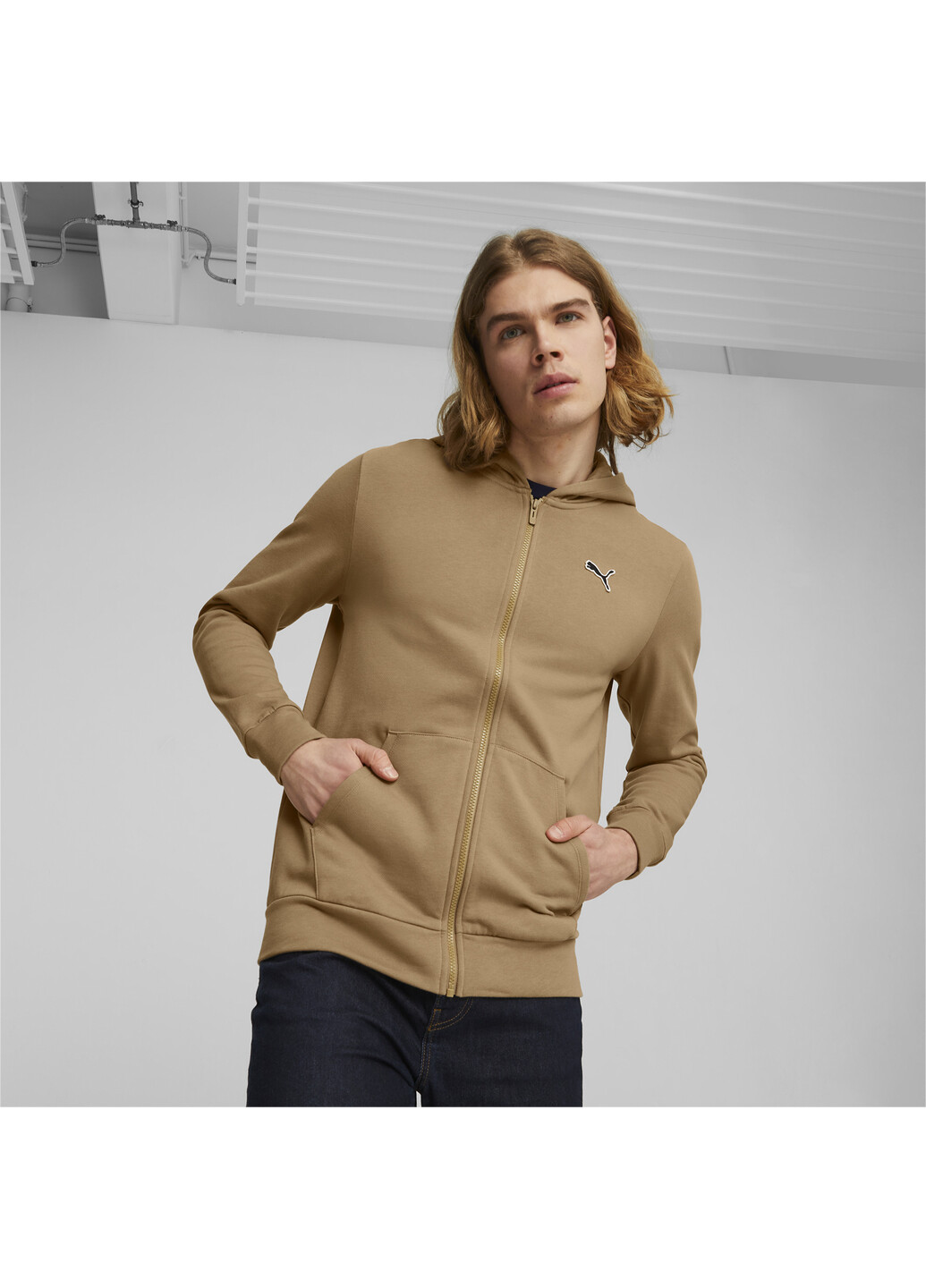 Бежевая демисезонная худи better essentials men’s full-zip hoodie Puma