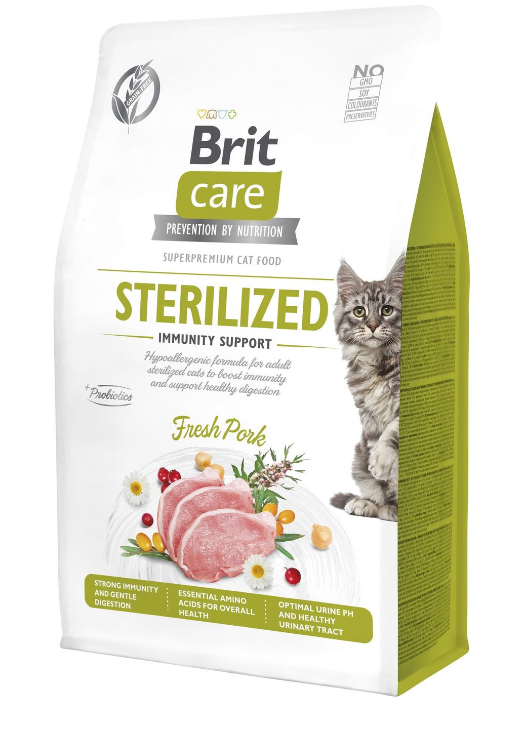 Сухой корм для стерилизованных кошек Cat GF Sterilized Immunity Support со свининой, 0,4 кг Brit Care (260949408)
