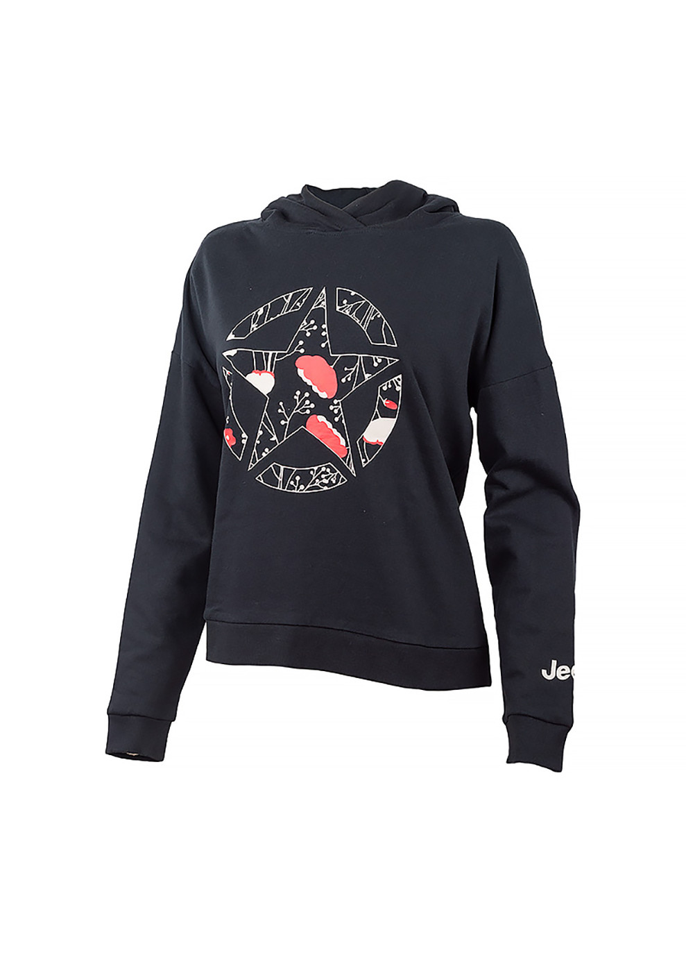 Жіноче Худі HOODED CROPPED SWEATSHIRT STAR Botanical Print Чорний Jeep (260944469)