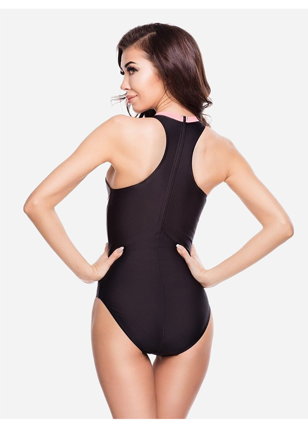 Чорний демісезонний купальник злитий жіночий nina 344-133 40 (l) чорний/сірий/кораловий (5908217664068) Aqua Speed