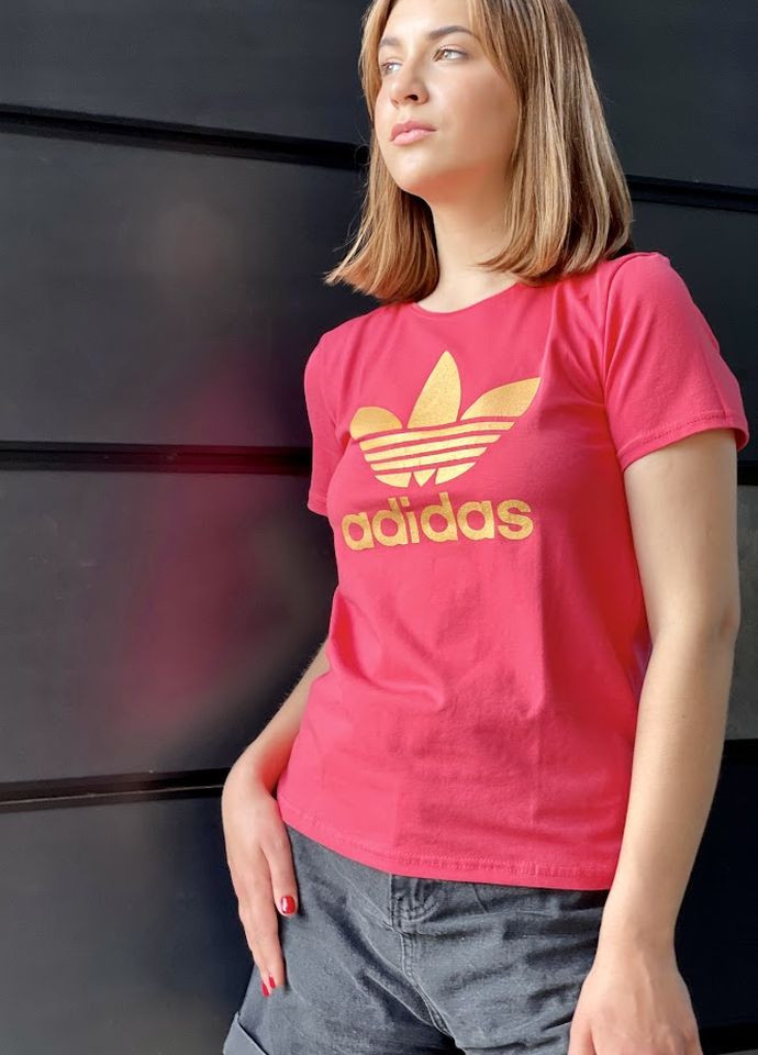 Красная летняя набір жіночих футболок (2 шт.) з надписом "adidas" червоний () с коротким рукавом No Brand