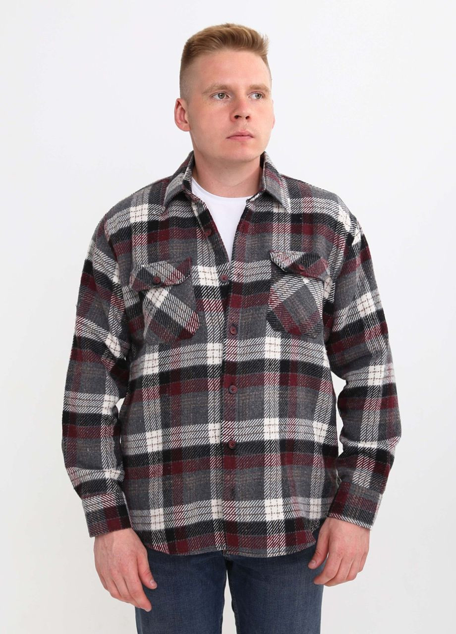 Сорочка чоловіча сіра з червоним тепла в клітку Bagarda Прямая (261029058)