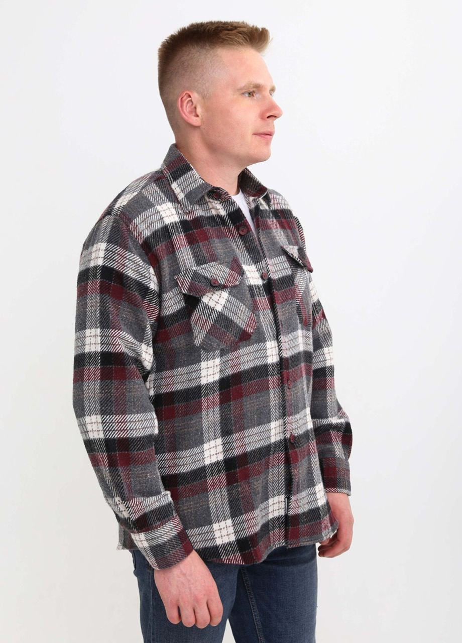 Сорочка чоловіча сіра з червоним тепла в клітку Bagarda Прямая (261029058)