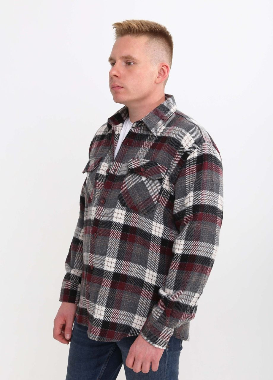 Сорочка чоловіча сіра з червоним тепла в клітку Bagarda Прямая (261029058)