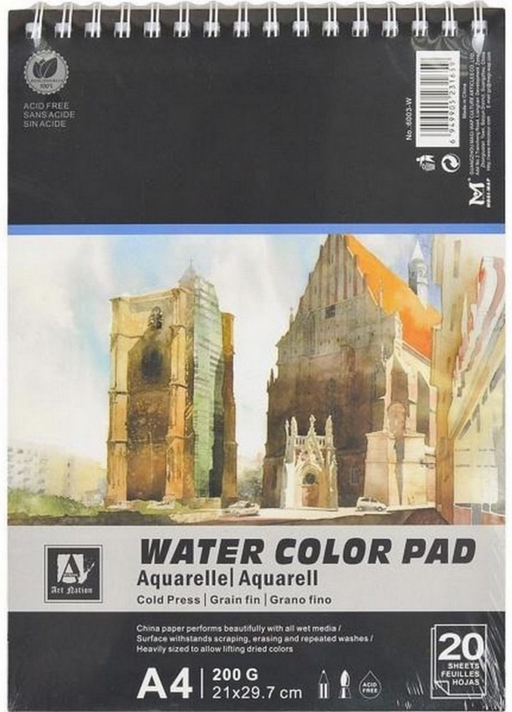 Альбом для акварелі "Water Color Pad" 6003-W, А4, 20 аркушів 200 г/м² Bambi (261029657)