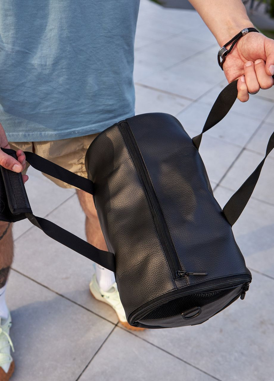 Женская дорожня сумка бочка mini черная с карманом для обуви, в экокоже No Brand сумка day s (261326432)