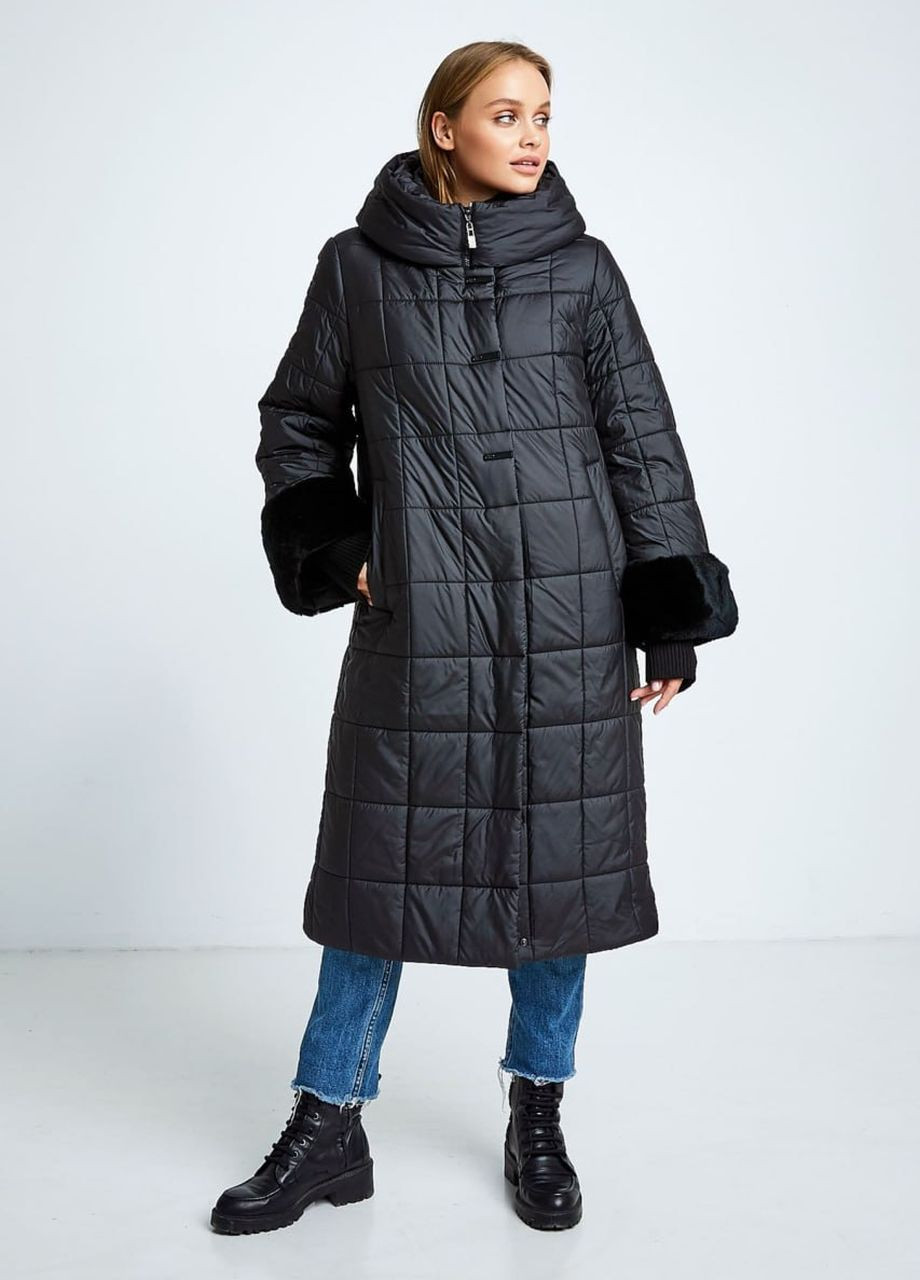 Черная зимняя пальто на верблюжьей шерсти duvetti черный Lora