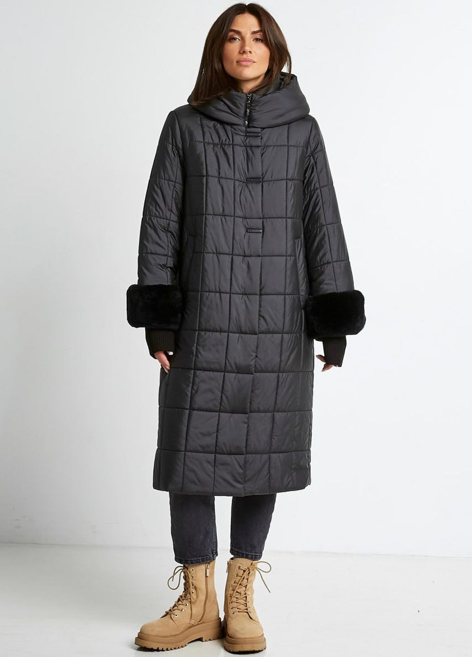 Черная зимняя пальто на верблюжьей шерсти duvetti черный Lora
