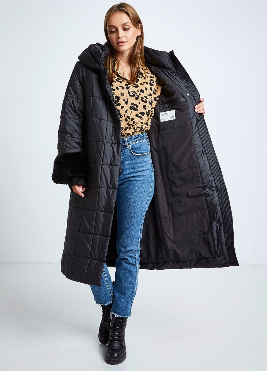 Черная зимняя пальто на верблюжьей шерсти duvetti черный Lora