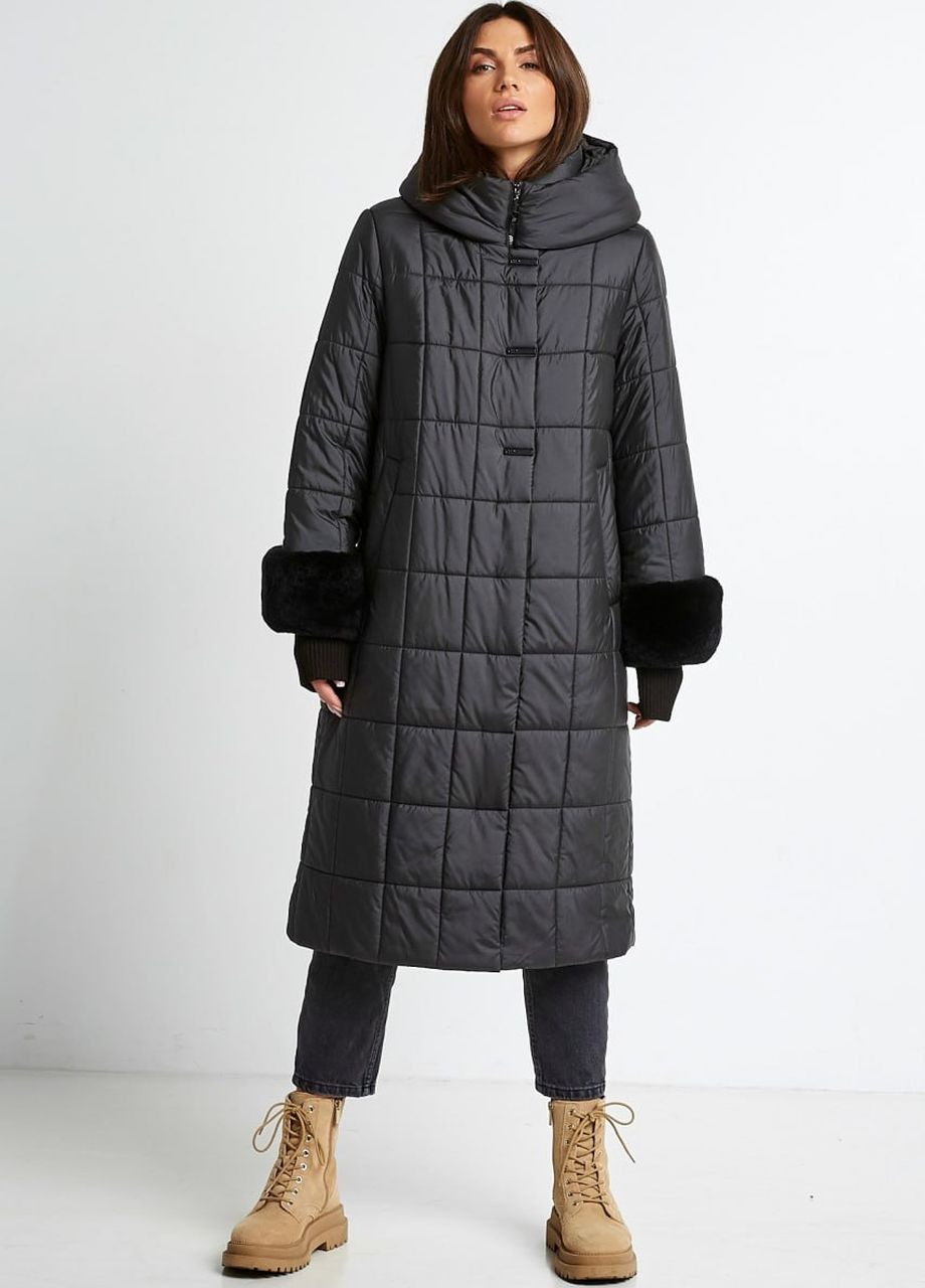 Черная зимняя пальто на верблюжьей шерсти duvetti черный Lora