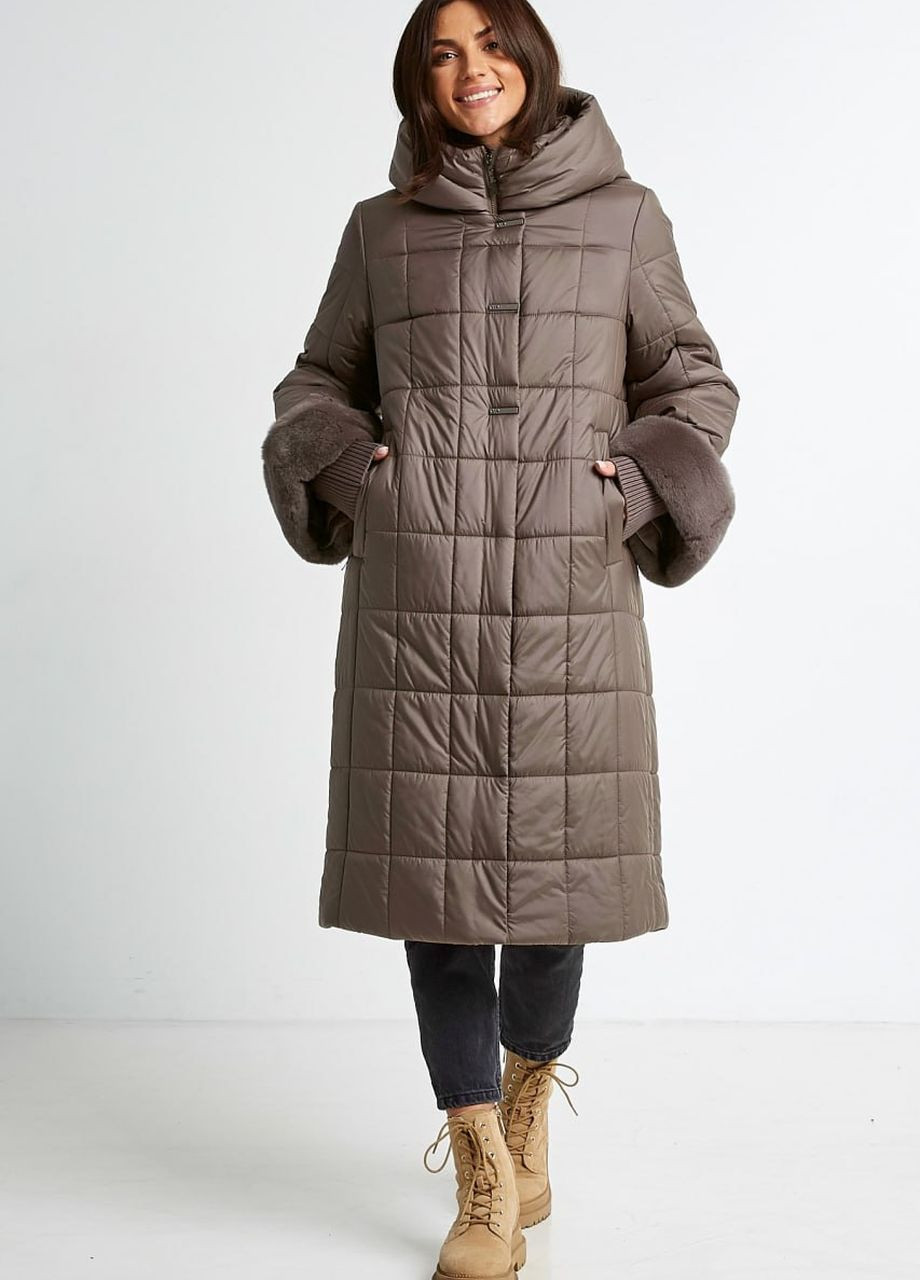 Коричнева зимня пальто на верблюжій шерсті duvetti капучіно Lora