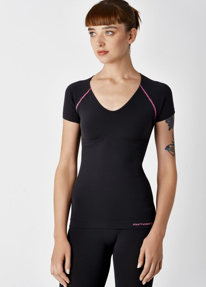 Чорна літня футболка для фітнесу жіноча Spaio Fitness W01