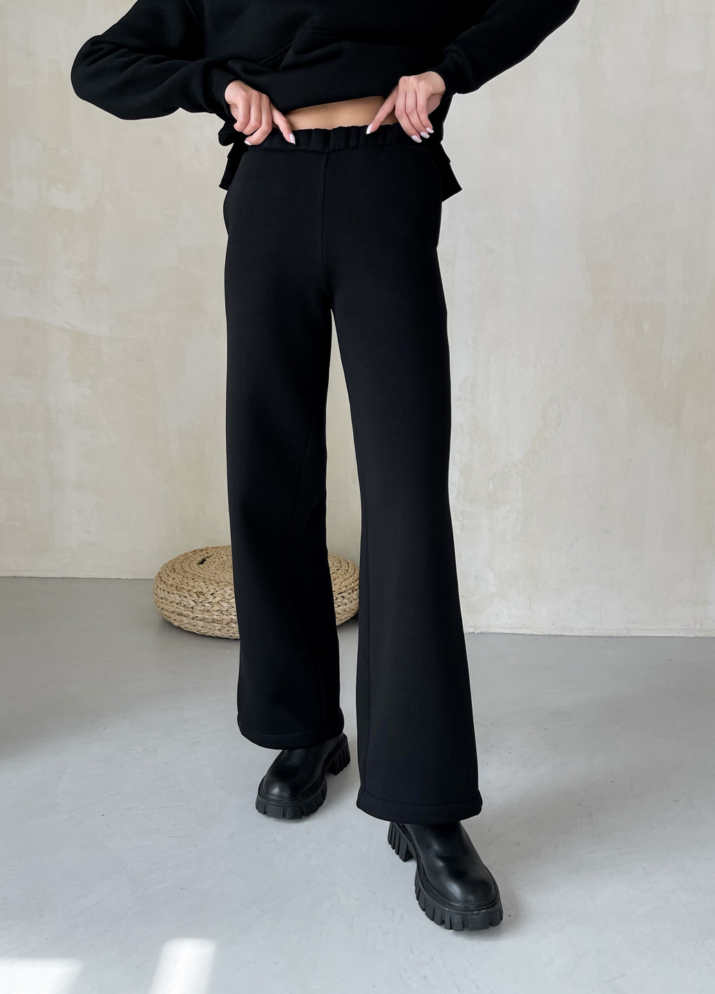 Теплый костюм на флисе с широкими штанами и худи черный 100001061 Merlini тулон (261241345)
