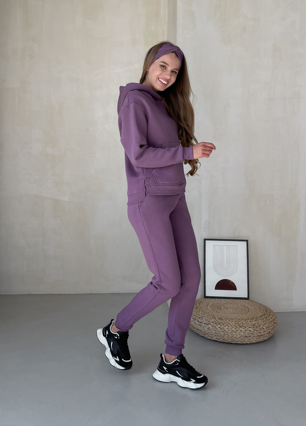 Теплый спортивный костюм на флисе с укороченным худи фиолетовый 100001045 Merlini нант (261241329)