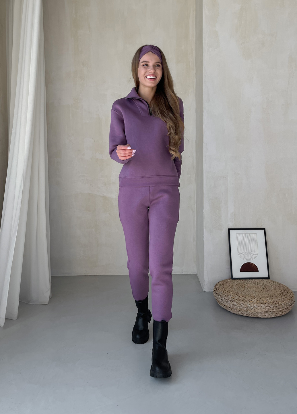 Теплий жіночий костюм на флисі з кофтою на блискавці фіолетовий 100001085 Merlini анже (261241332)