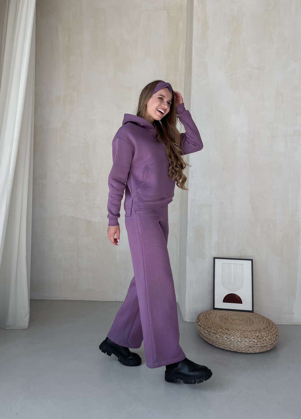 Теплый костюм на флисе с широкими штанами и худи фиолетовый 100001065 Merlini тулон (261241290)