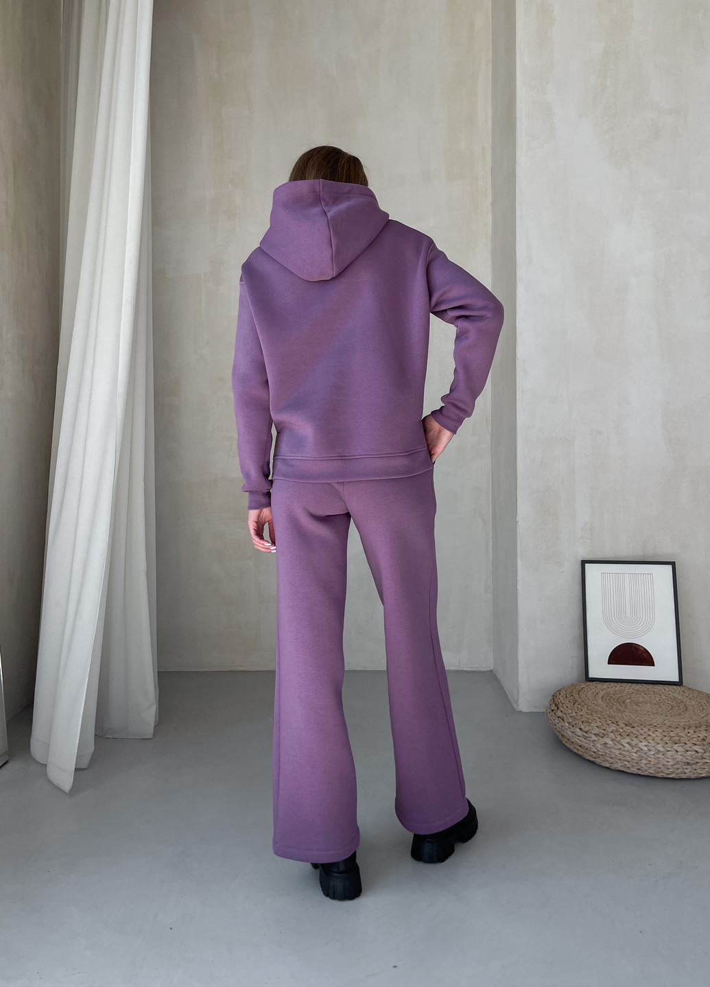Теплый костюм на флисе с широкими штанами и худи фиолетовый 100001065 Merlini тулон (261241290)