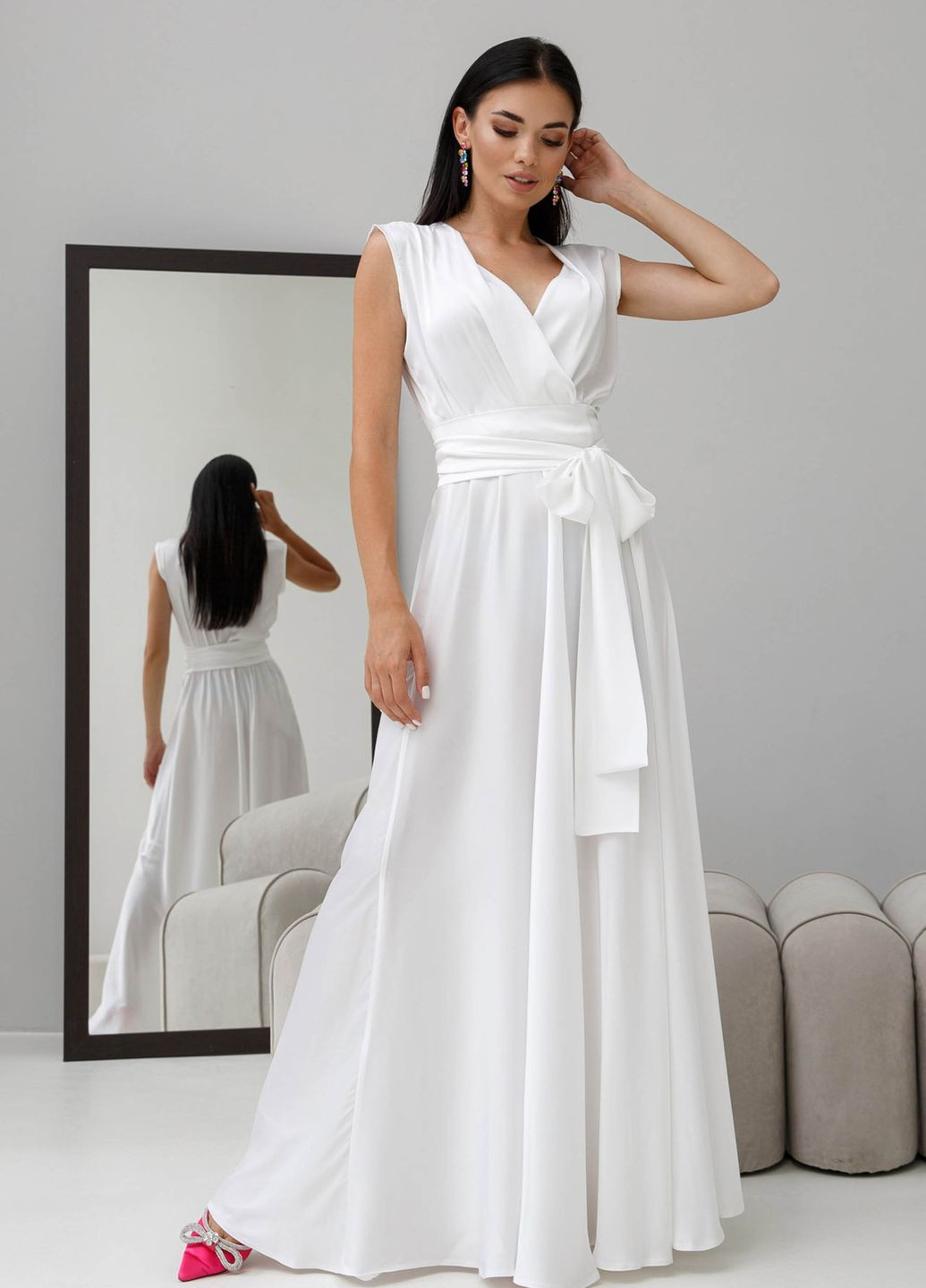Белое карнавальный вечернее платье из искусственного шелка Jadone Fashion однотонное