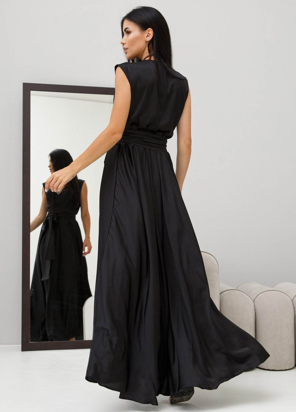 Черное карнавальный вечернее платье из искусственного шелка Jadone Fashion однотонное