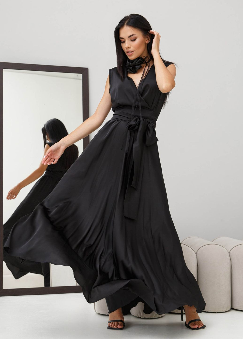Черное карнавальный вечернее платье из искусственного шелка Jadone Fashion однотонное