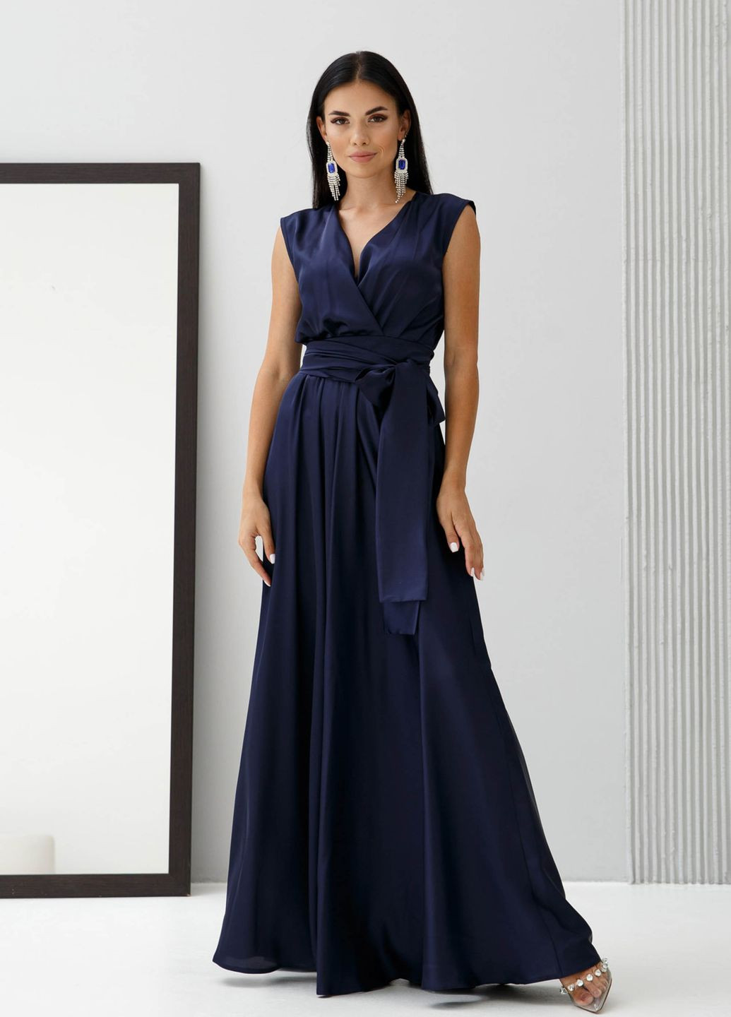 Темно-синя карнавальний вечірня сукня з штучного шовку Jadone Fashion однотонна