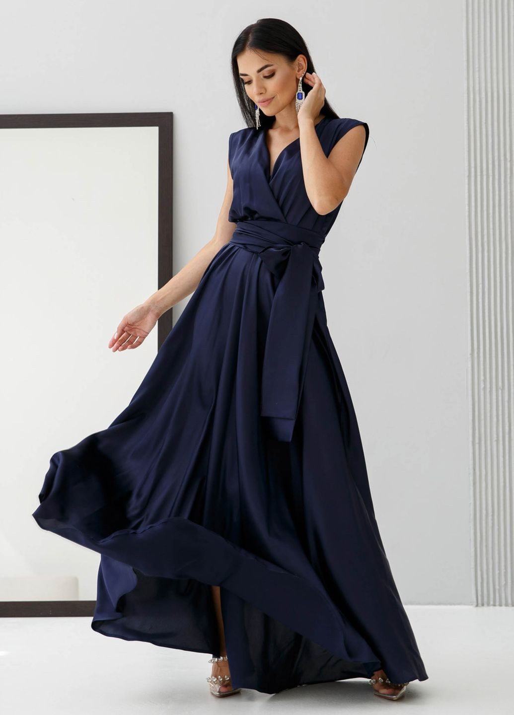 Темно-синя карнавальний вечірня сукня з штучного шовку Jadone Fashion однотонна