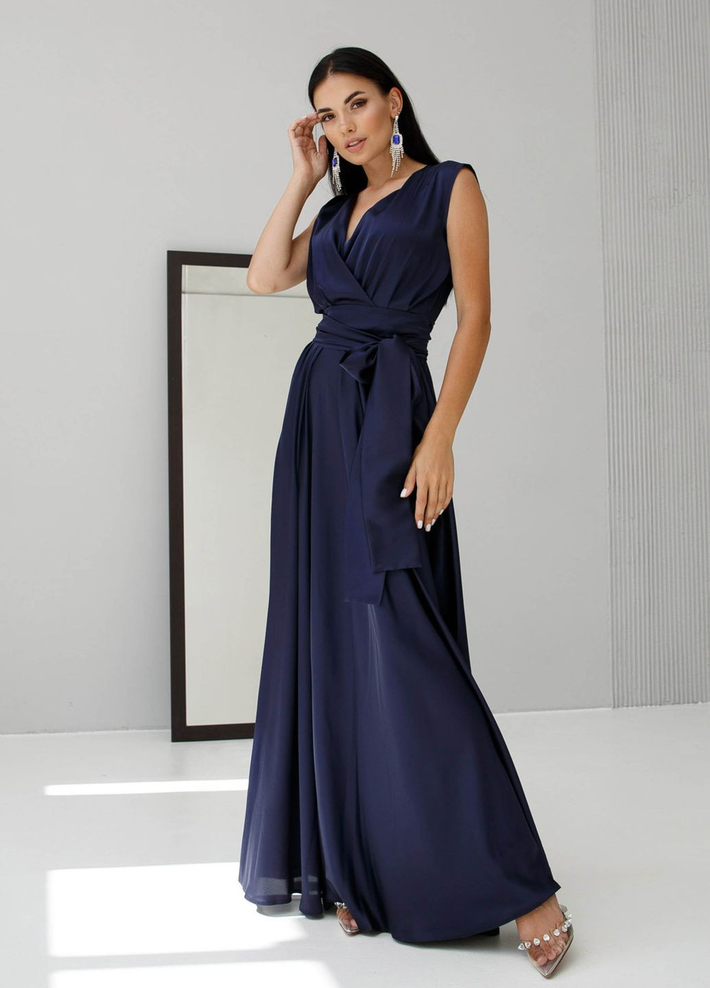 Темно-синее карнавальный вечернее платье из искусственного шелка Jadone Fashion однотонное