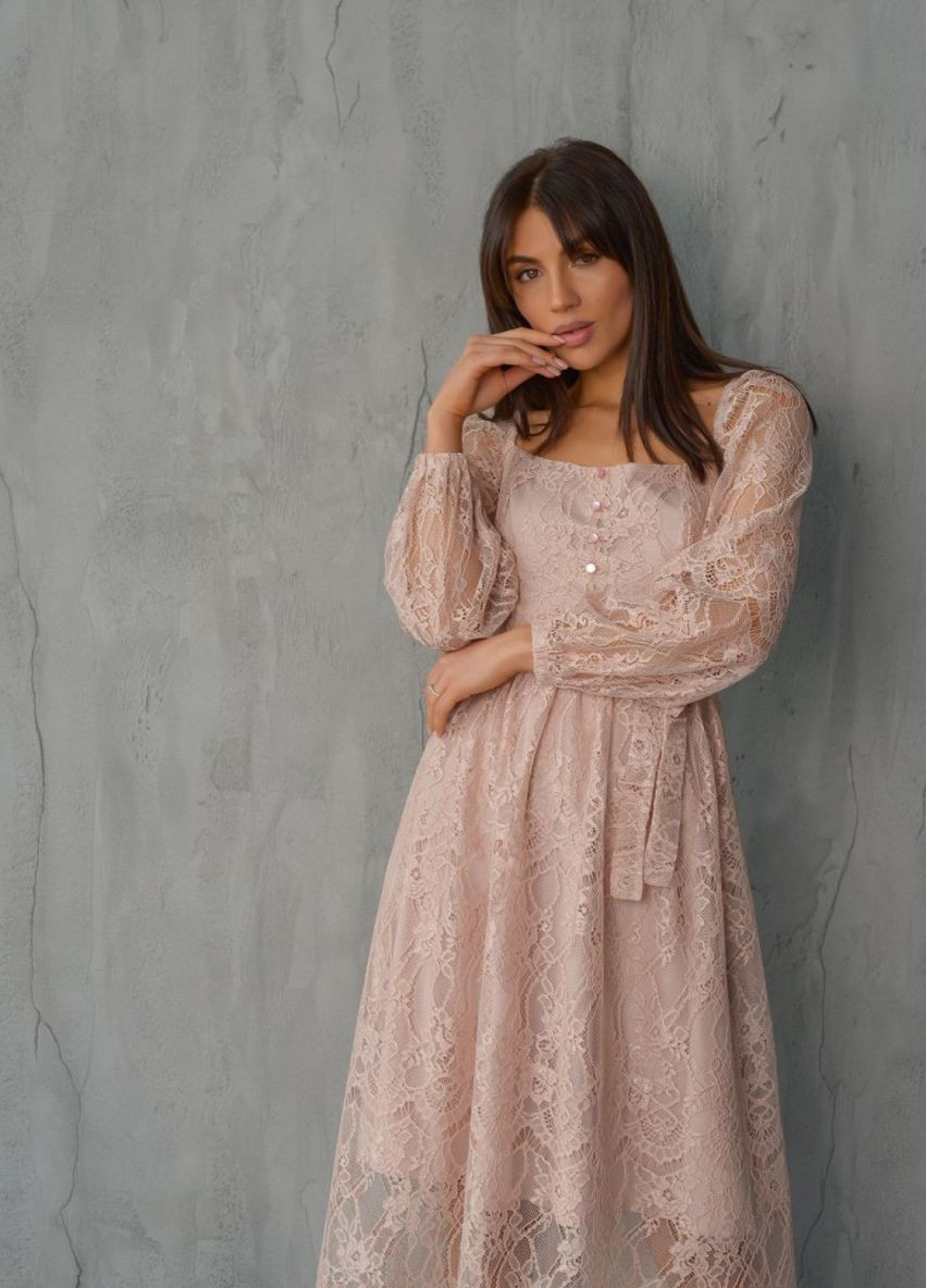 Пудровое вечернее платье а-силуэт ODDI однотонное