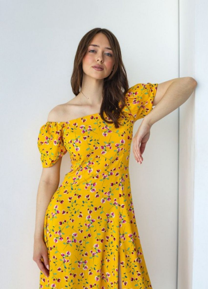 Жовтий пляжна плаття а-силует FashionYouWant з квітковим принтом