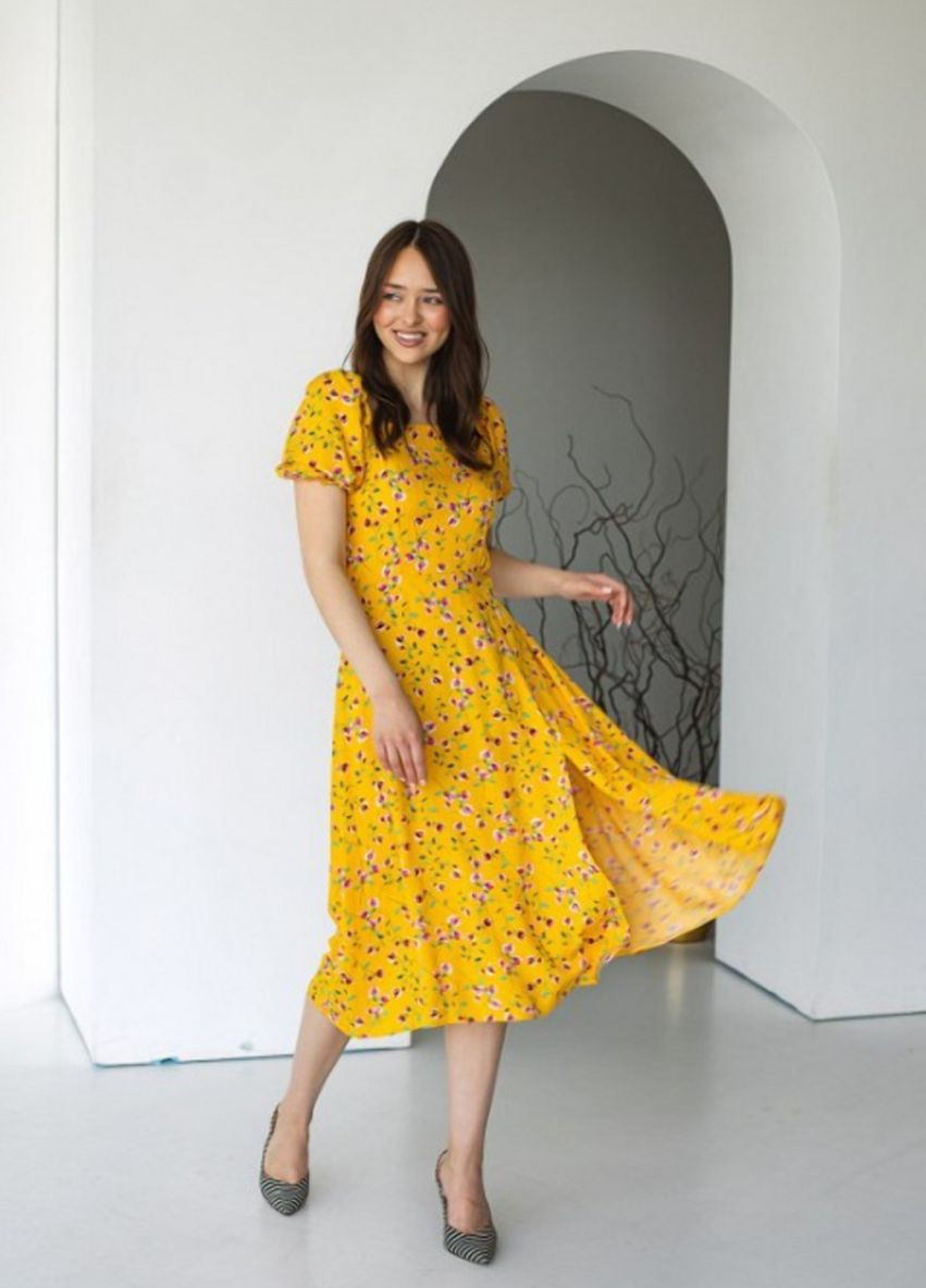 Жовтий пляжна плаття а-силует FashionYouWant з квітковим принтом
